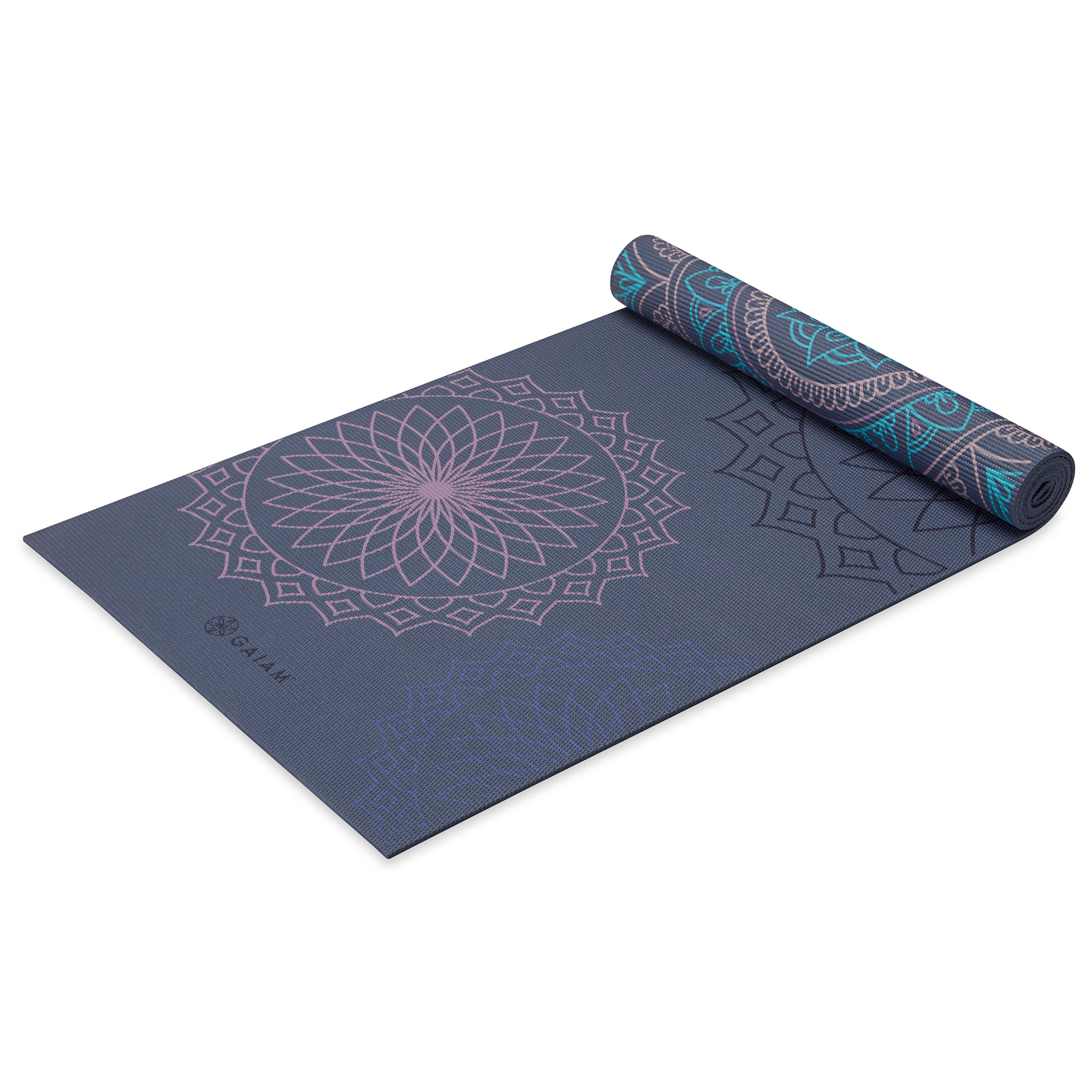 Premium Reversible Purple Illusion Yoga Mat (6mm) half rolled